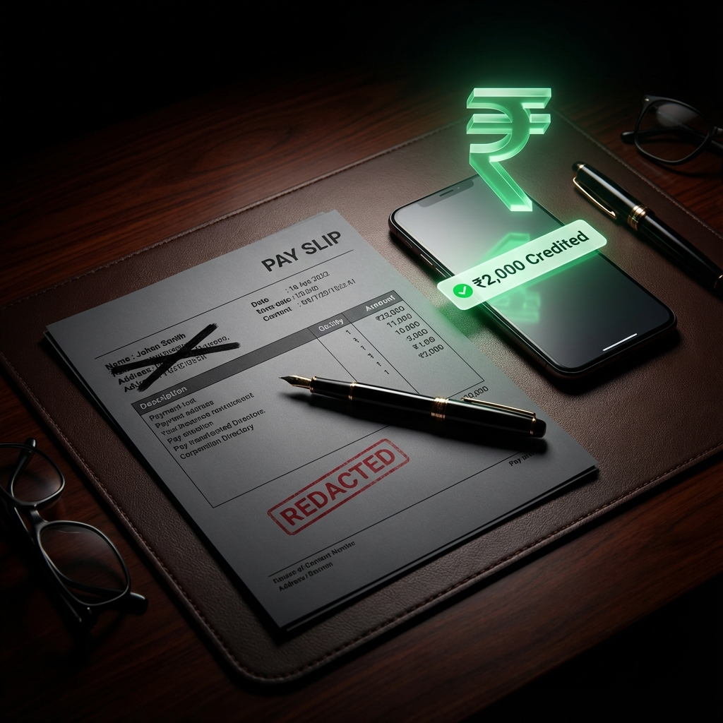 Redacted Pay Slip giving ₹2,000 Cash